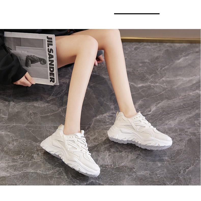 Giày Thể Thao Nữ, Giày Sneaker Nữ Độn Đế Da Mềm Phối Lưới Phong Cách Ulzzang, M64 Lisa