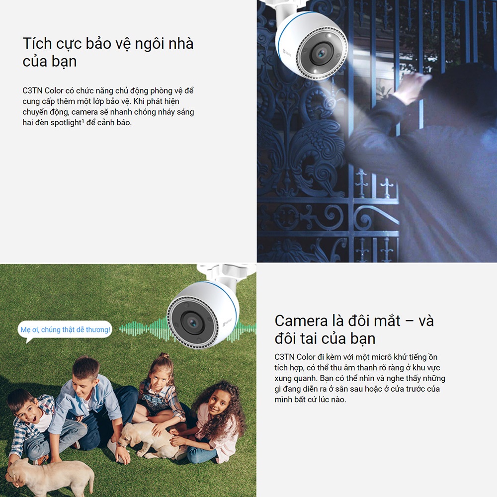 Camera IP Wifi Ngoài Trời Sothing EZVIZ C3TN 2.0 MP Color, Xem Đêm Có Màu, Chống Nước, Đàm Thoại 2 Chiều, Báo Động Thông Minh AI- Hàng Chính Hãng