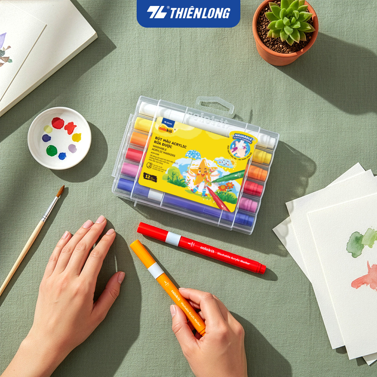 Thiên Long Washable Acrylic Markers / Bút sơn/ Bút lông 12/24/36 màu - Màu sắc tươi sáng, dễ dàng rửa sạch