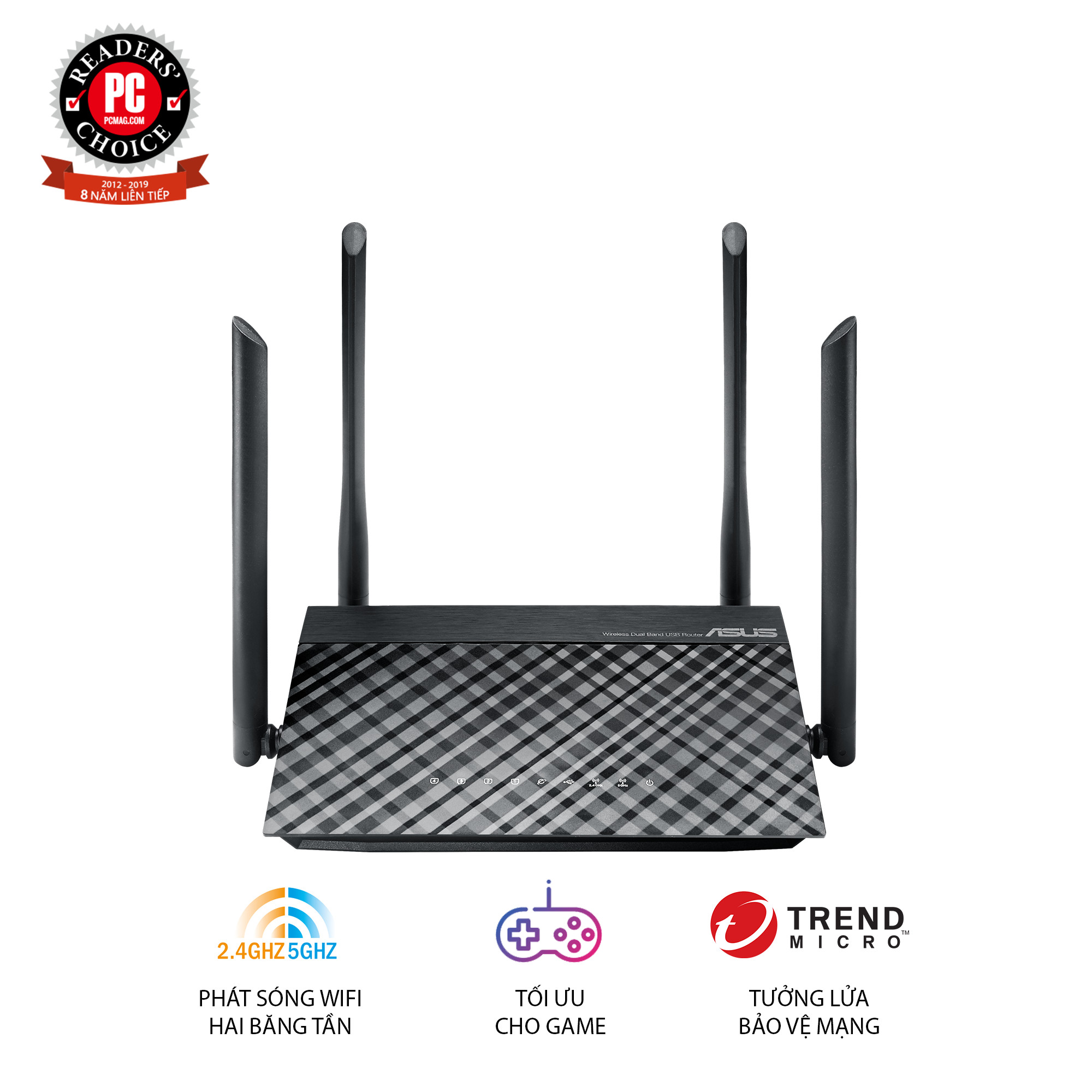 Thiết Bị Phát Wifi Băng Tần Kép 4 ăng-ten Asus RT-AC1200 V2 - Chức năng quản lý dành cho cha mẹ - Hàng Chính Hãng