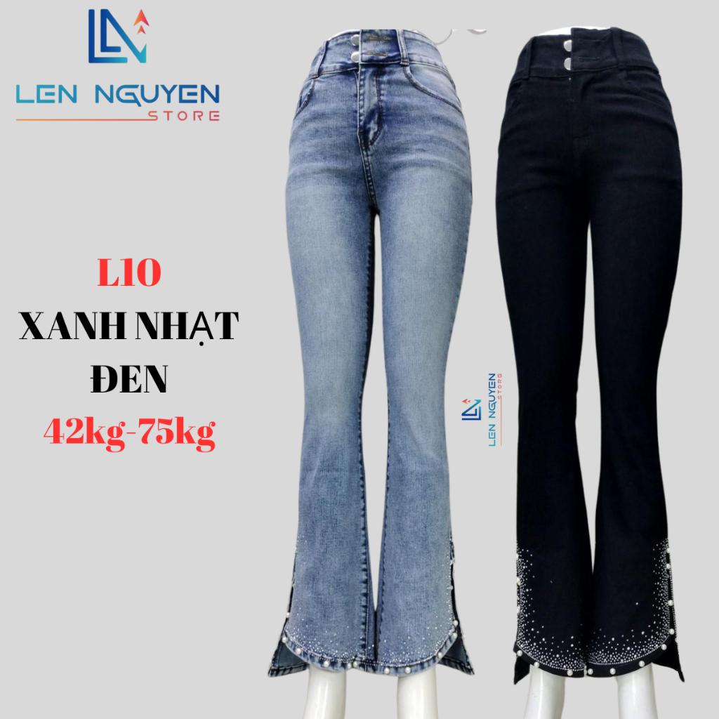 L10_Quần jean nữ, loe, lưng cao, quần bò nữ dáng ôm, quần rin nữ có big size, cho 42kg đến 75kg,LEN NGUYEN STORE - Đen