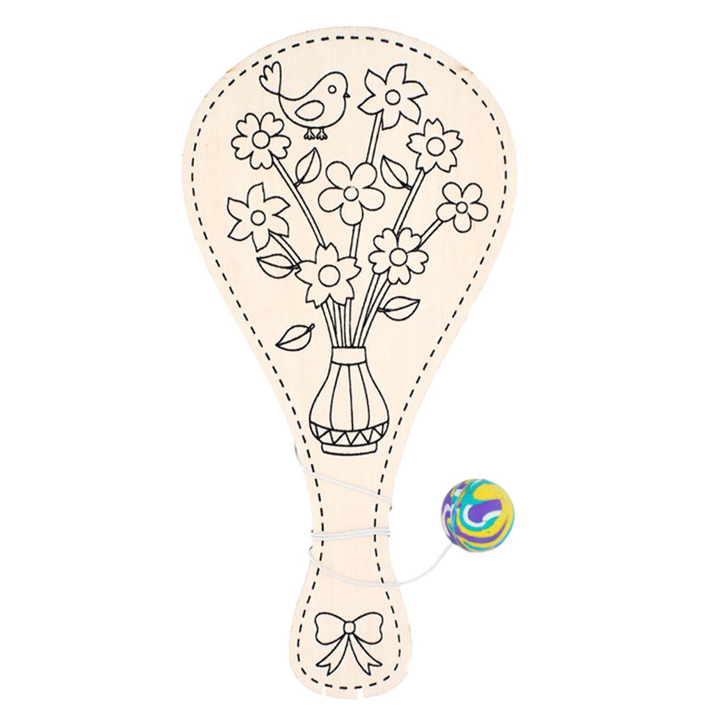 DIY Racket Wooden Toy,Children Manual Painting Pat Ball,Kids Educational Handmade Game,Arts Crafts Painting Graffiti Toys