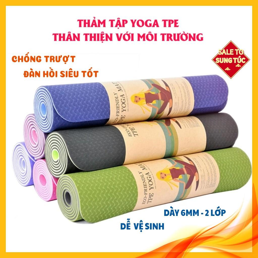 Thảm tập yoga, chống trượt TPE 2 lớp 6mm cao cấp – Thảm tập gym, thể dục định tuyến tại nhà, đàn hồi tốt GD023