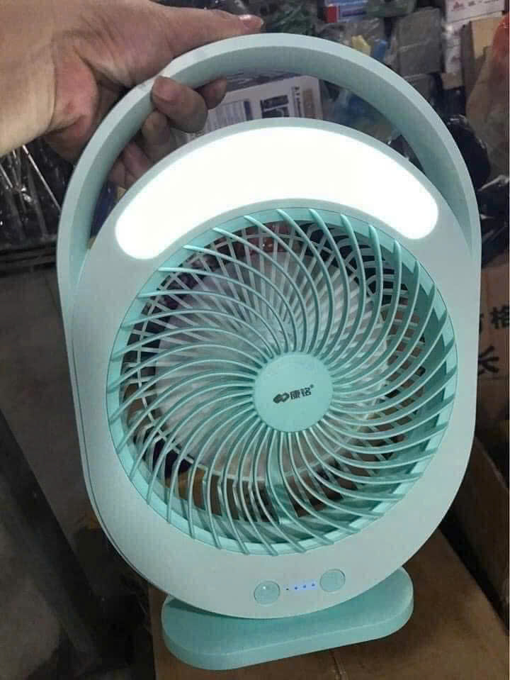 Quạt Sạc Tích Điện Có Đèn LED KM-F0336 - Quạt Tích Điện Cầm Tay Màu Xanh Để Bàn Tiện Lợi - HÀNG CHÍNH HÃNG MINIIN