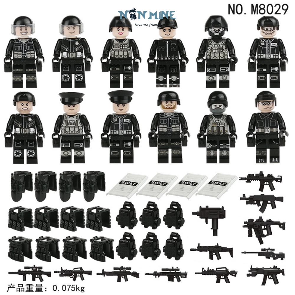 Xếp Hình Lắp Ráp Nhân Vật Minifigures Quân Đội Cảnh Sát Swat Combo 12 Lính Trang Bị M8029