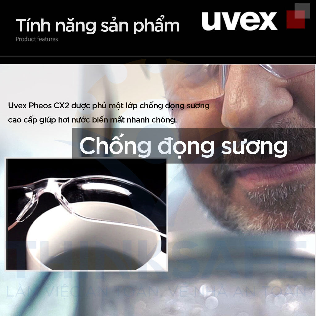 Kính bảo hộ UVEX PHEOS CX2 kính chống bụi chống hơi nước chống trầy xước vượt trội Chống tia UV mắt kính đi xe máy lao động tròng trắng gọng xanh, mã 9198257