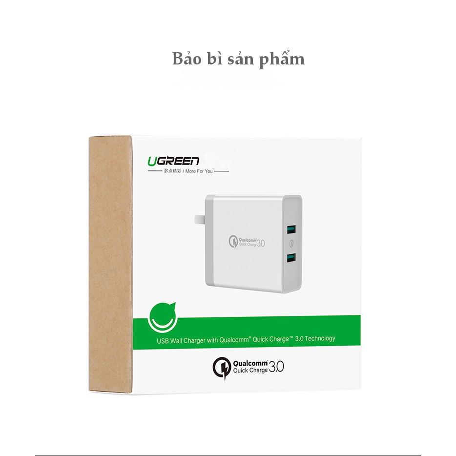 Sạc nhanh UGREEN CD161 2 cổng tốc độ cao, chuẩn Quick Charge 3.0, công suất tối đa 36W - Hàng chính hãng