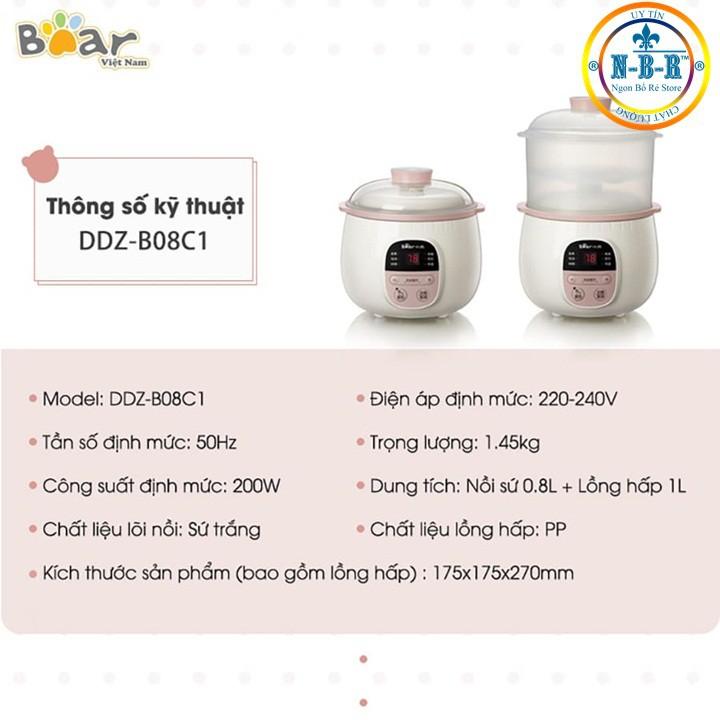 Nồi nấu cháo, Ninh, Hầm, Hấp cách thủy BEAR 4 IN 1 - HÀNG CHÍNH HÃNG