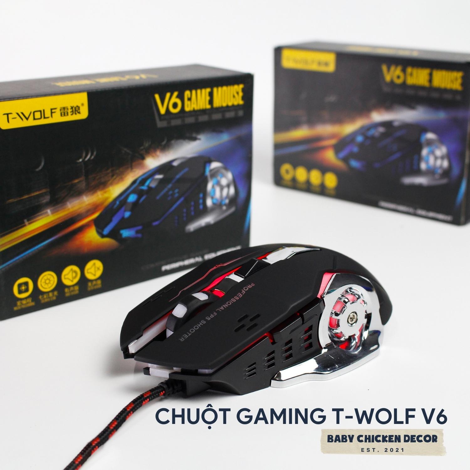 Chuột máy tính có dây, chuột gaming T-WOLF V6 chơi game cực nhạy có Led chuyển màu - Hàng Chính Hãng