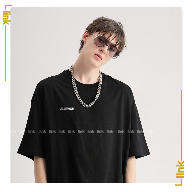 Áo phông tay lỡ DESIGN đen phong cách sport unisex