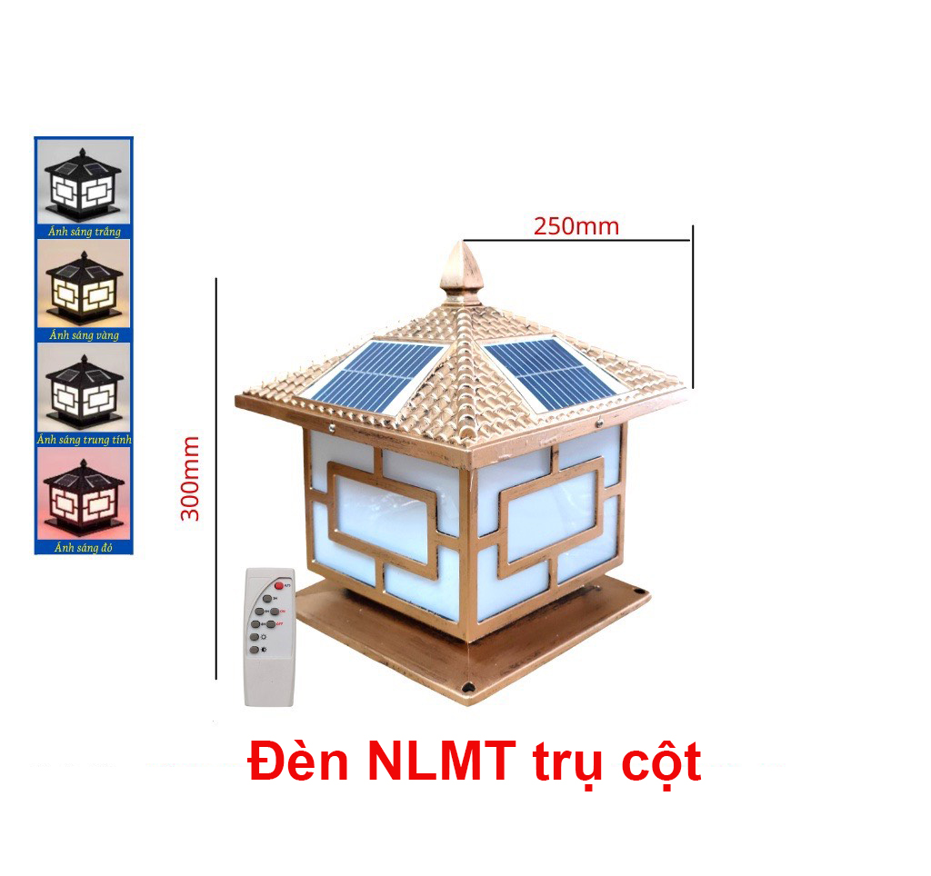 Đèn năng lượng mặt trời trụ cột sân vườn,Vỏ nhôm ,Tấm pin liền , kích thước 25x25cm