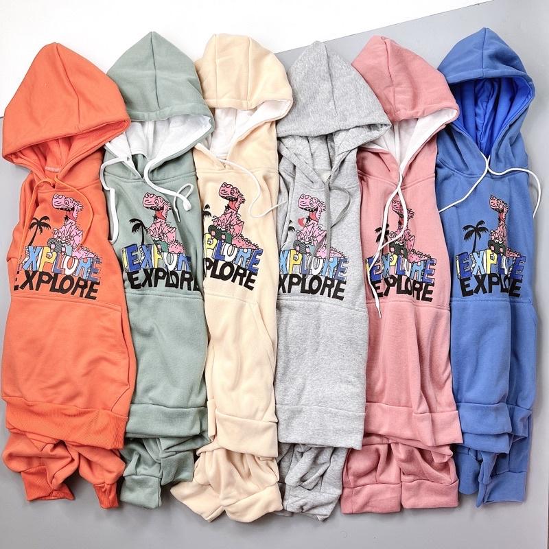 Áo hoodie nam nữ nỉ bông hàng quảng châu form rộng tay phồng khoác nỉ KHỦNG LONG EXPLORE