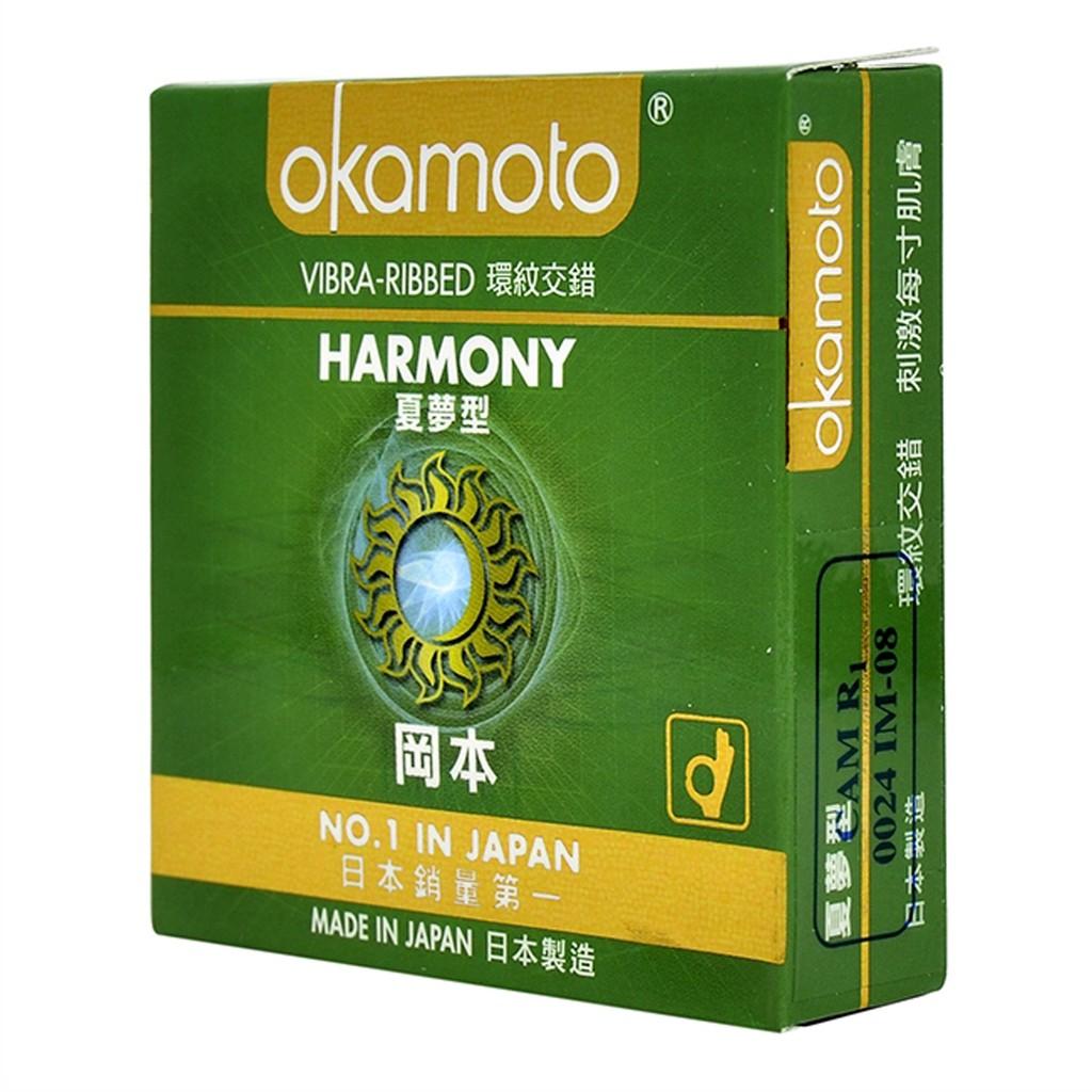 Bao Cao Su Okamoto Harmony Gân Sọc Hộp 3 Cái - Tặng 1 Gói Gel Bôi Trơn Hydro