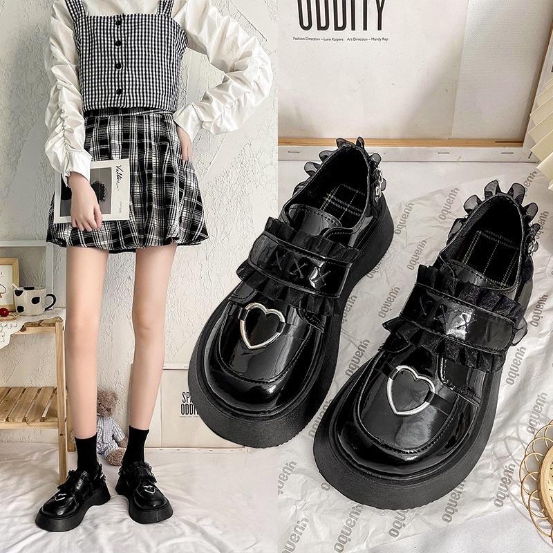 Giày Oxford Lolita đính trái tim ( BÓNG VÀ NHÁM ) Size 35 - 40 A08-8