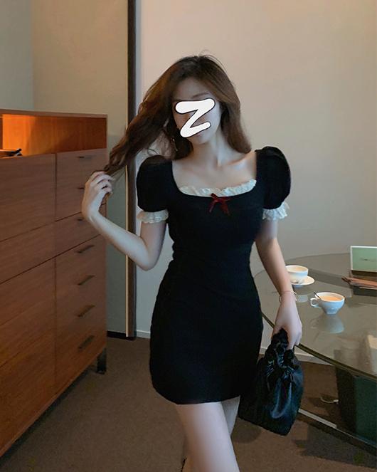 Váy Đầm Ôm Body Quyến Rũ Tay Phồng Phối Nơ Xinh