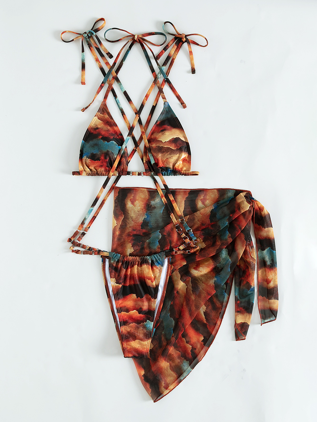 Set Bikini 3 món áo ngực quần tam giác kèm khăn quấn