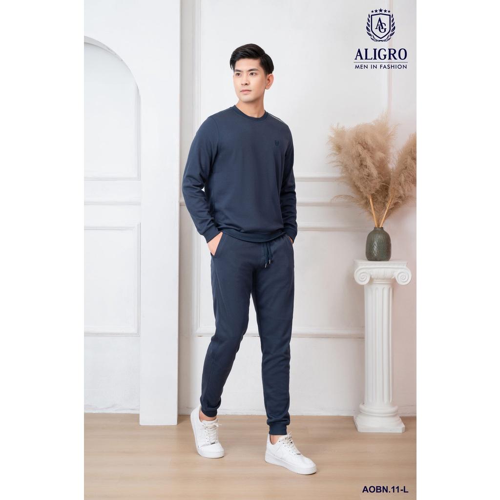 Bộ nỉ nam dài tay ALIGRO cổ tròn chất liệu nỉ 100% cotton form slim màu navy ALGBN.11