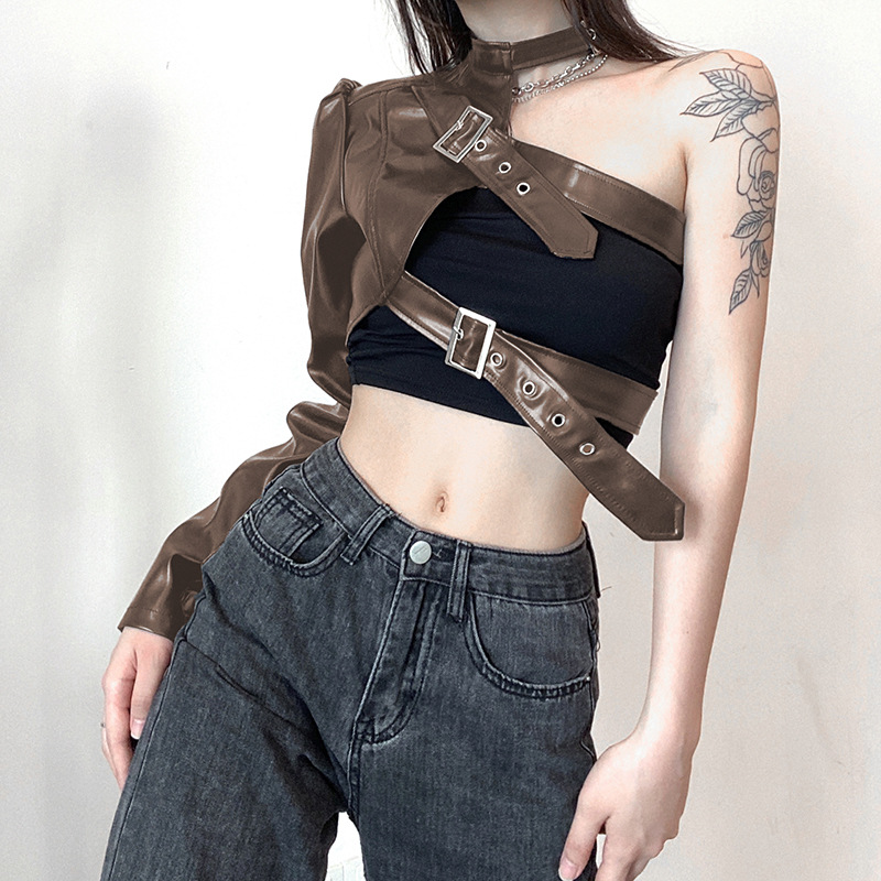 Cánh Tay Rời Da Một Bên Tay phối Chocker cổ cá tính form đẹp có 2 màu Đen và Nâu