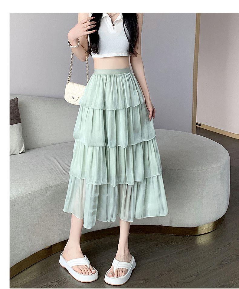 CHENGRUI Váy nửa người, váy nửa người, váy mỏng mùa hè, váy bồng chữ A, váy dài 150 x.