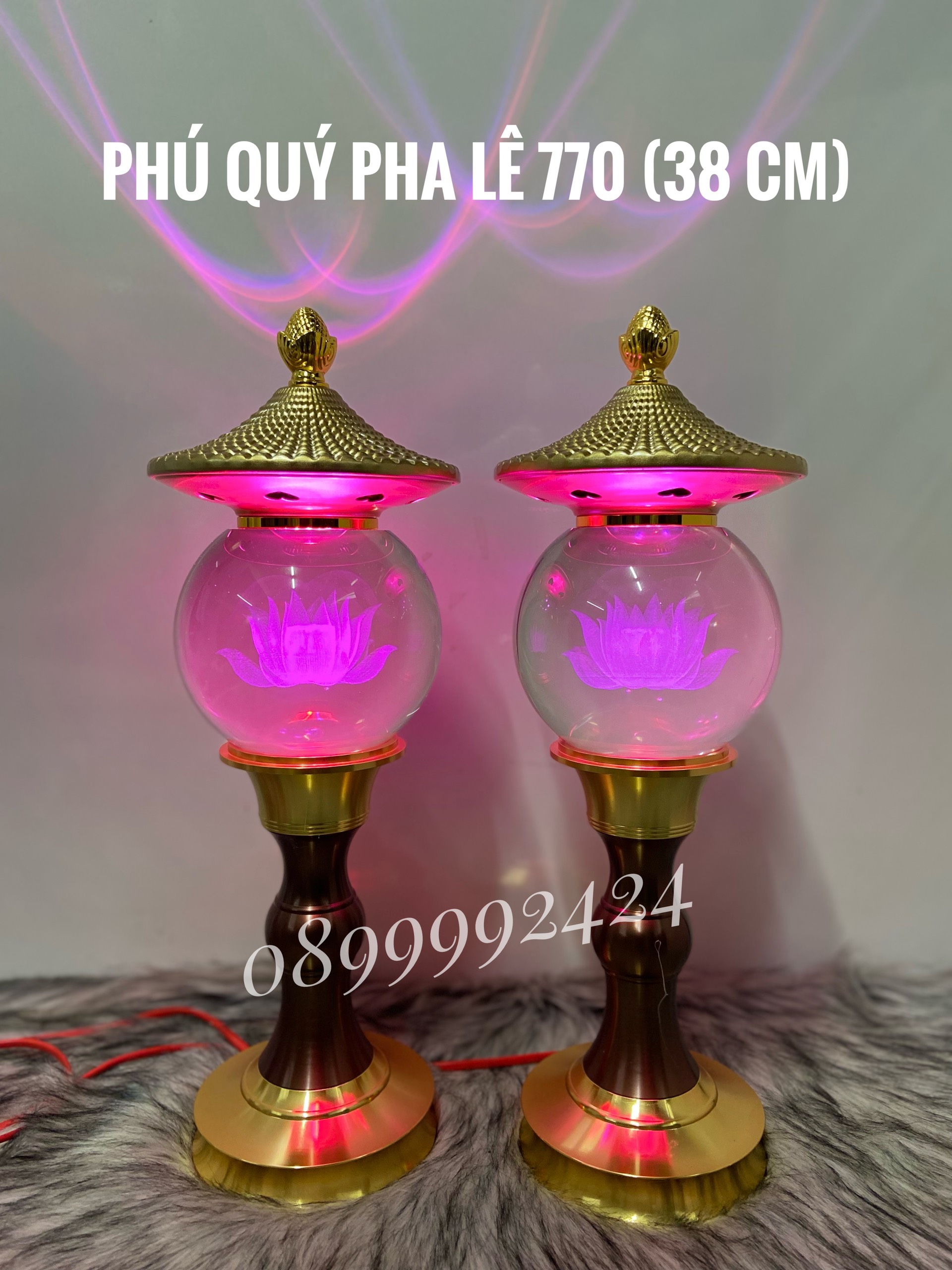 ĐÈN THỜ PHA LÊ CAO CẤP PHÚ QUÝ 770 (38cm) 1 CẶP