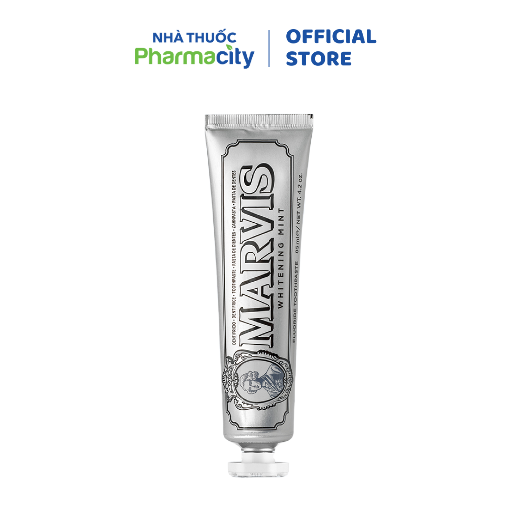 Kem Đánh Răng Marvis Whitening Mint Vị Bạc Hà hỗ trợ sạch mảng bám &amp; trắng răng tự nhiên (85ml)