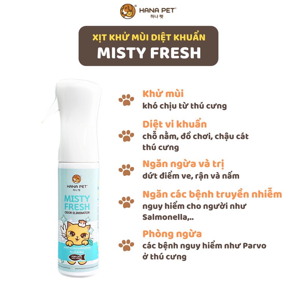 Xịt khử mùi, khử khuẩn Misty Fresh an toàn cho thú cưng 300ml