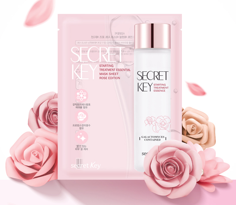 Mặt nạ &quot;nước thần&quot; dưỡng ẩm làm sáng da Secret Key Starting Treatment Essential Mask Sheet - Rose Edition 30g