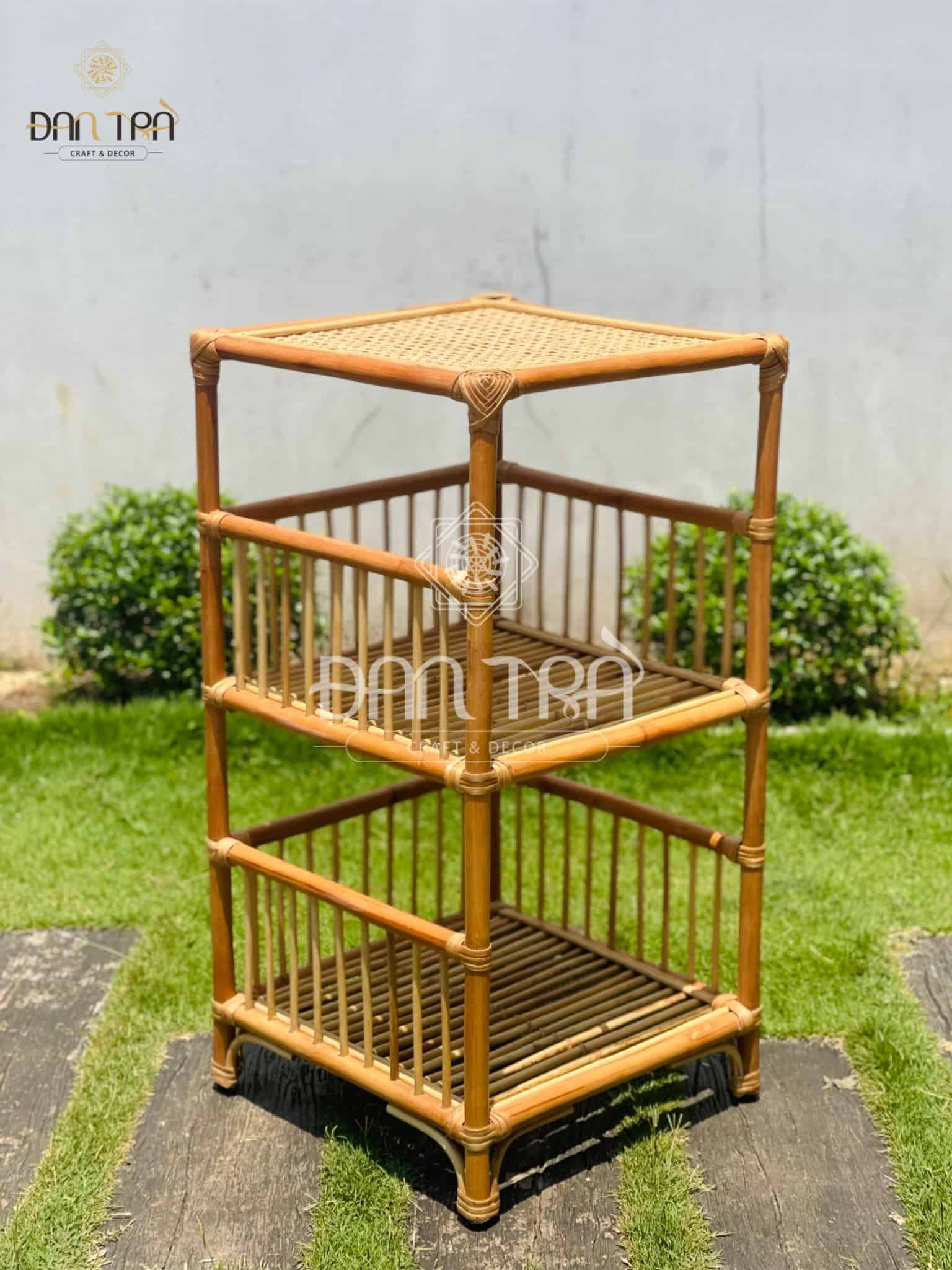 Kệ Mây Đầu Giường Đan Trà- Kệ Mây Decor Nhỏ Gọn- Kệ Mây 3 Tầng- Nội Thất Mây Tre Đan Trà