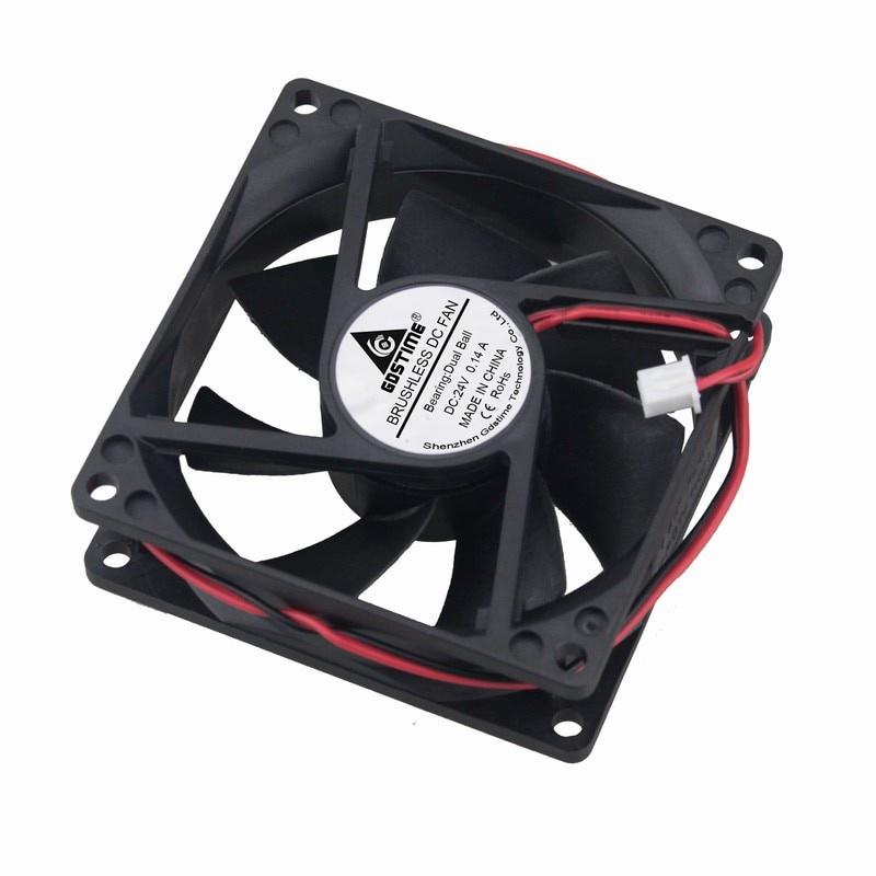 Gdstime 1 Piece DC 24V Dual Ball 80mm x 25mm 8cm 2Pin Heatsink Case Cooling Fan 80*80*25mm 8025 PC Brushless Motor Cooler