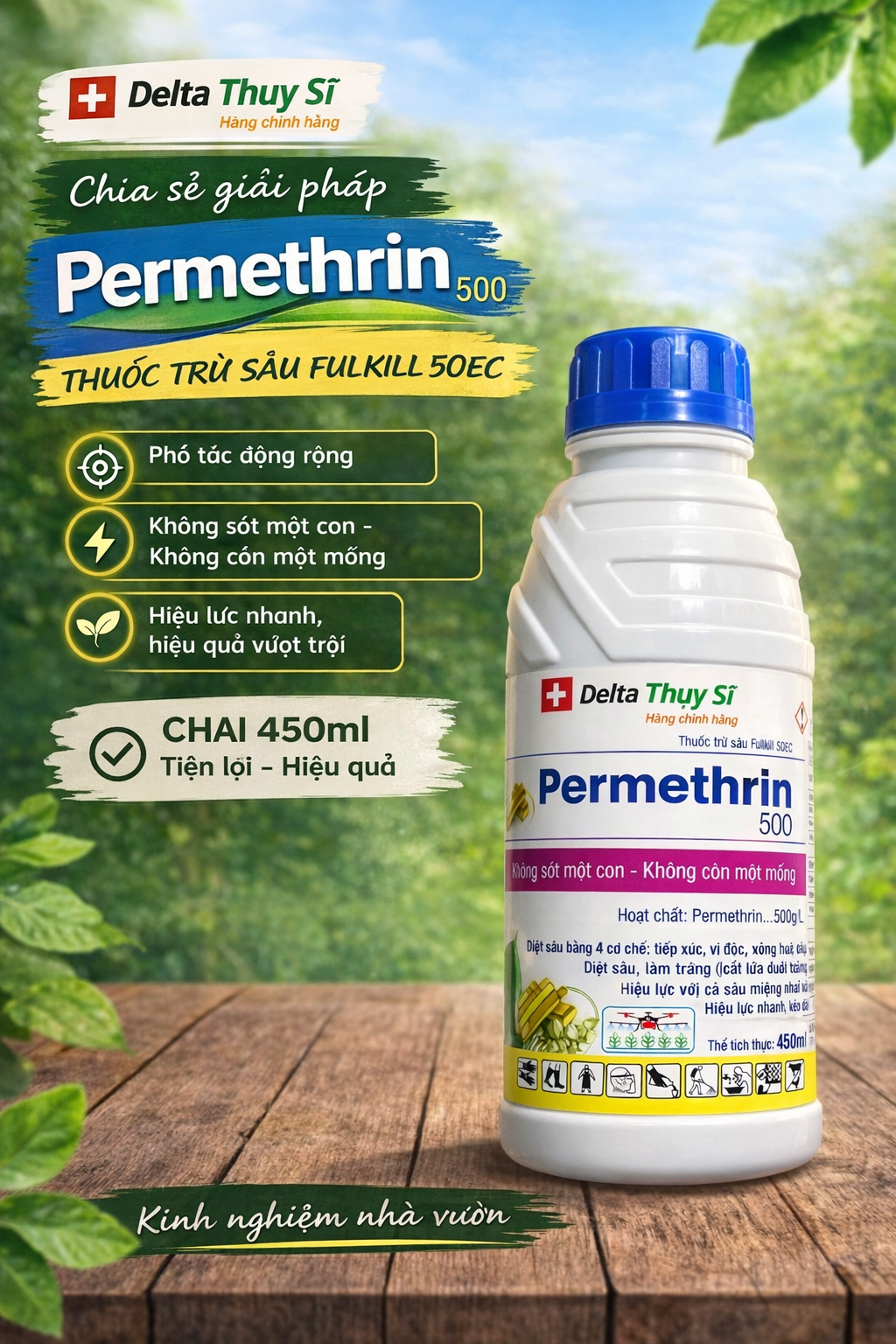 Thuốc trừ sâu Permethrin 500 đặc trị rệp sáp, bọ xít, sâu cuốn lá, sâu xanh da láng, sâu đục quả