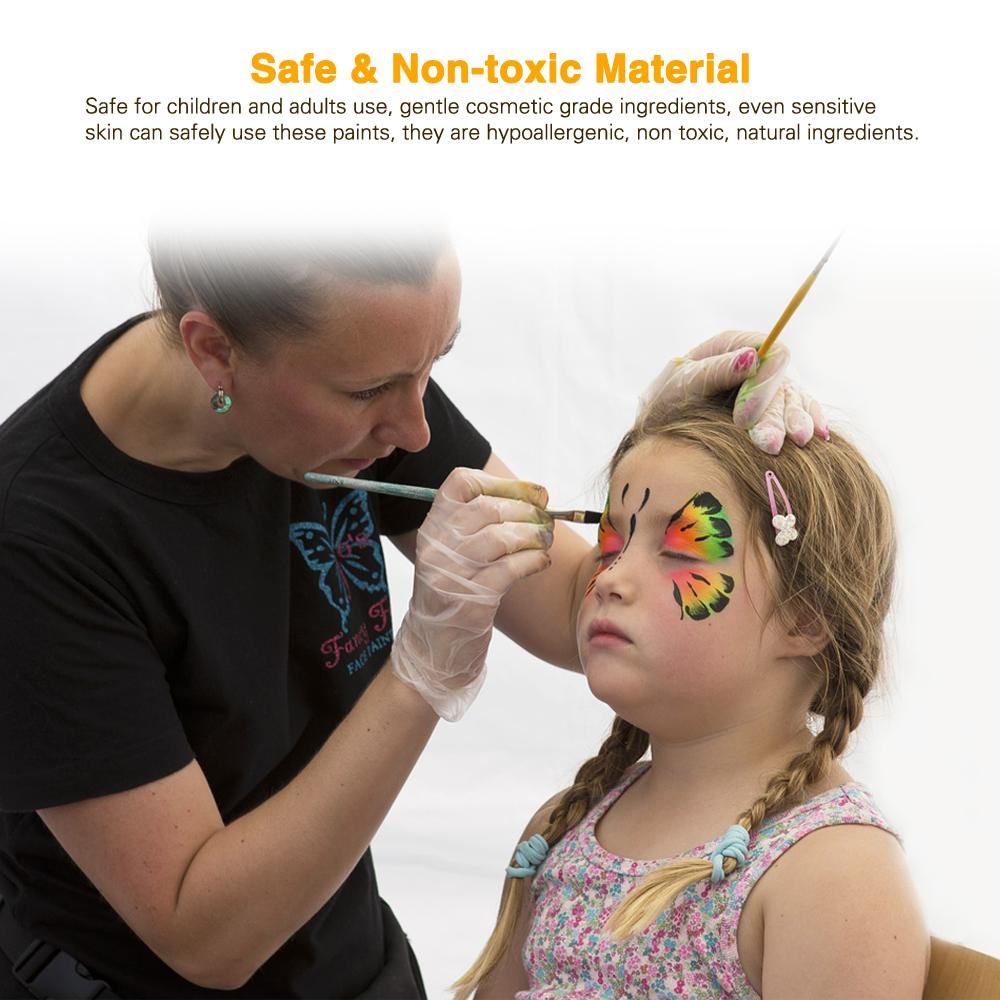 Face Paint Kit 18 Color Washable Water Based Body Painting With 2 Brushes Safe & Non-Toxic Paints Palette Professional