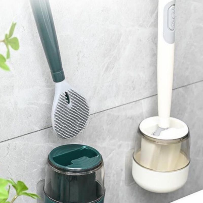 Chổi cọ toilet gắn tường - Bàn chải chà rửa nhà vệ sinh, nhà tắm - Cây cọ silicon có bình chứa xà phòng tiện dụng