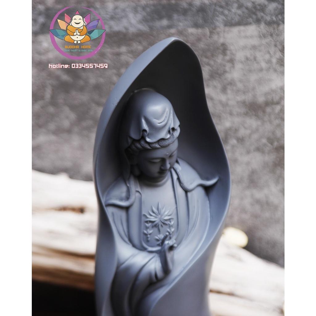 Tượng Mẹ Quan Âm cao 46cm màu xám tu trang trí nội thất nhà cửa- phong thủy- thờ cúng