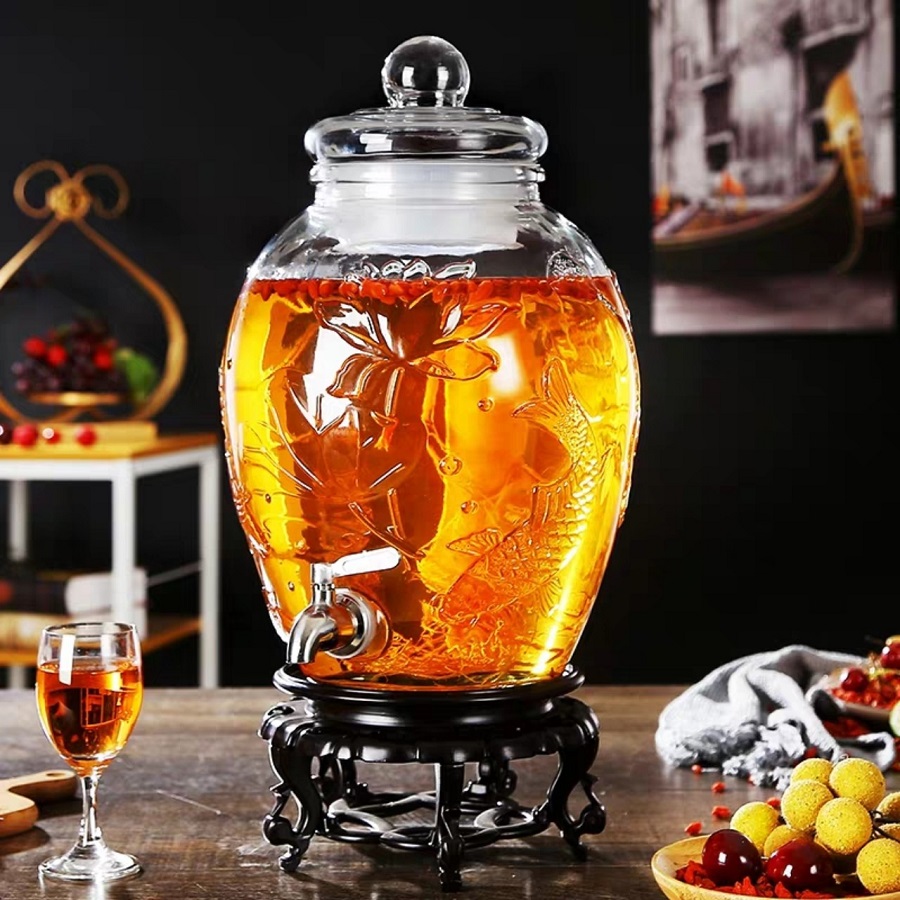 Bình Ngâm Rươu Sâm Thủy Tinh Họa Tiết Sen Cá Chép