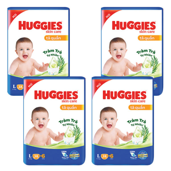 Combo 4 Tã/bỉm quần HUGGIES SKINCARE gói JUMBO size L 38 +6 miếng