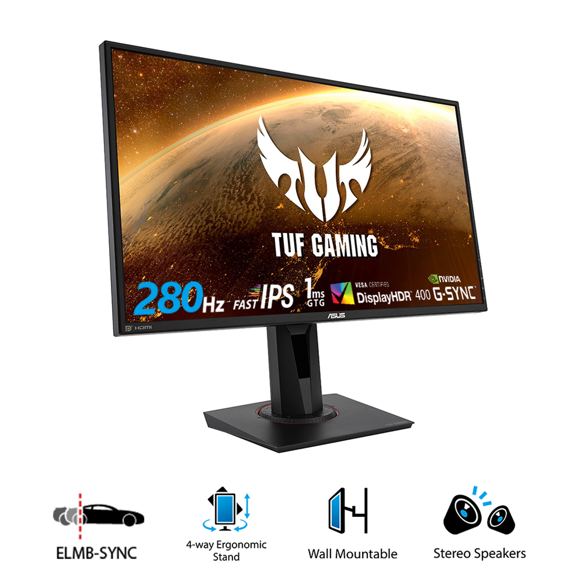 Màn Hình ASUS TUF GAMING VG279QM 27 inch Full HD (1920 x 1080) 1ms 280Hz ELMB SYNC, G-SYNC, Fast IPS, 2W x 2 Stereo RMS - Hàng Chính Hãng