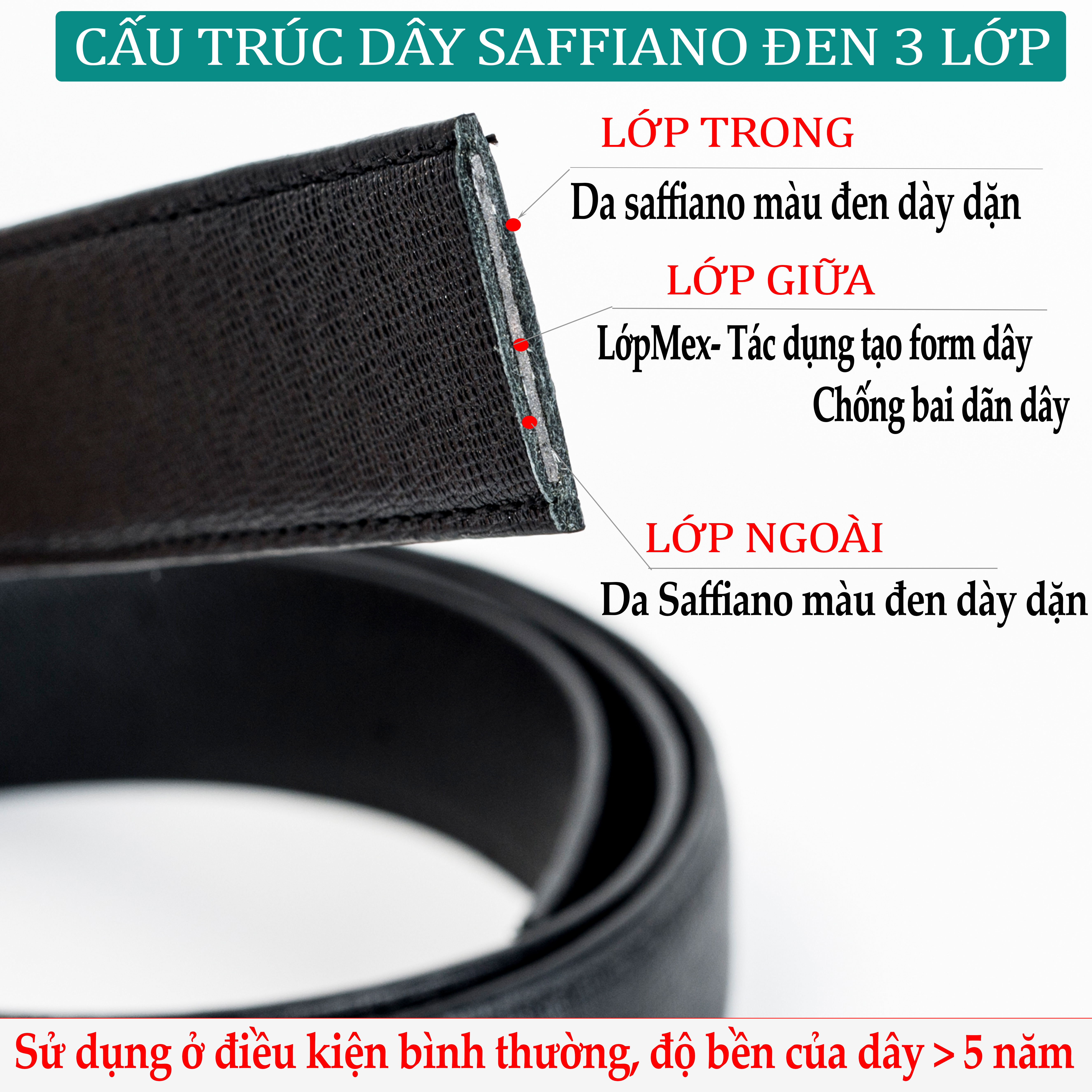 Thắt lưng nam, dây nịt nam da bò Saffiano 3 lớp Bụi Leather L106 - Khóa tự động, nhiều mặt khóa tùy chọn - Bảo hành 12 tháng