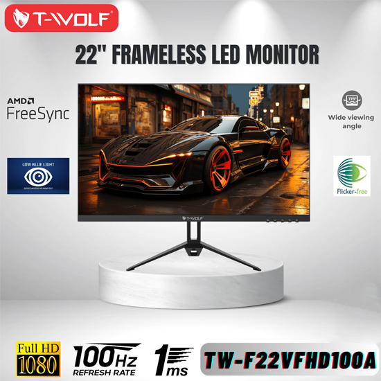 Màn hình LCD T-WOLF TW-F22VFHD100A (Phẳng 22″/VA/Full-HD 1920×1080/100Hz/1ms/VGA-HDMI) - Hàng Chính Hãng