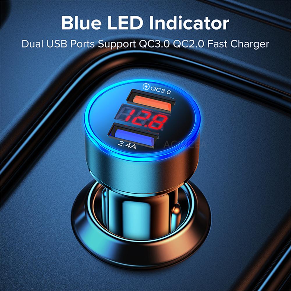 2.4A QC3.0 2 Bộ sạc xe USB 12-24V LED Bộ điều hợp xe kỹ thuật số SOCKET