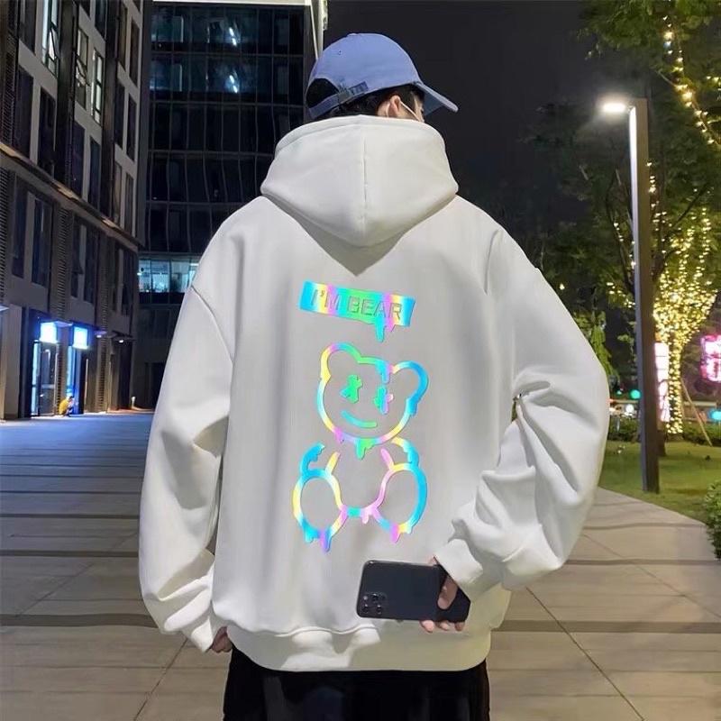 áo hoodie unisex nam nữ hình gấu phản quang có big size vải nỉ bông cao cấp