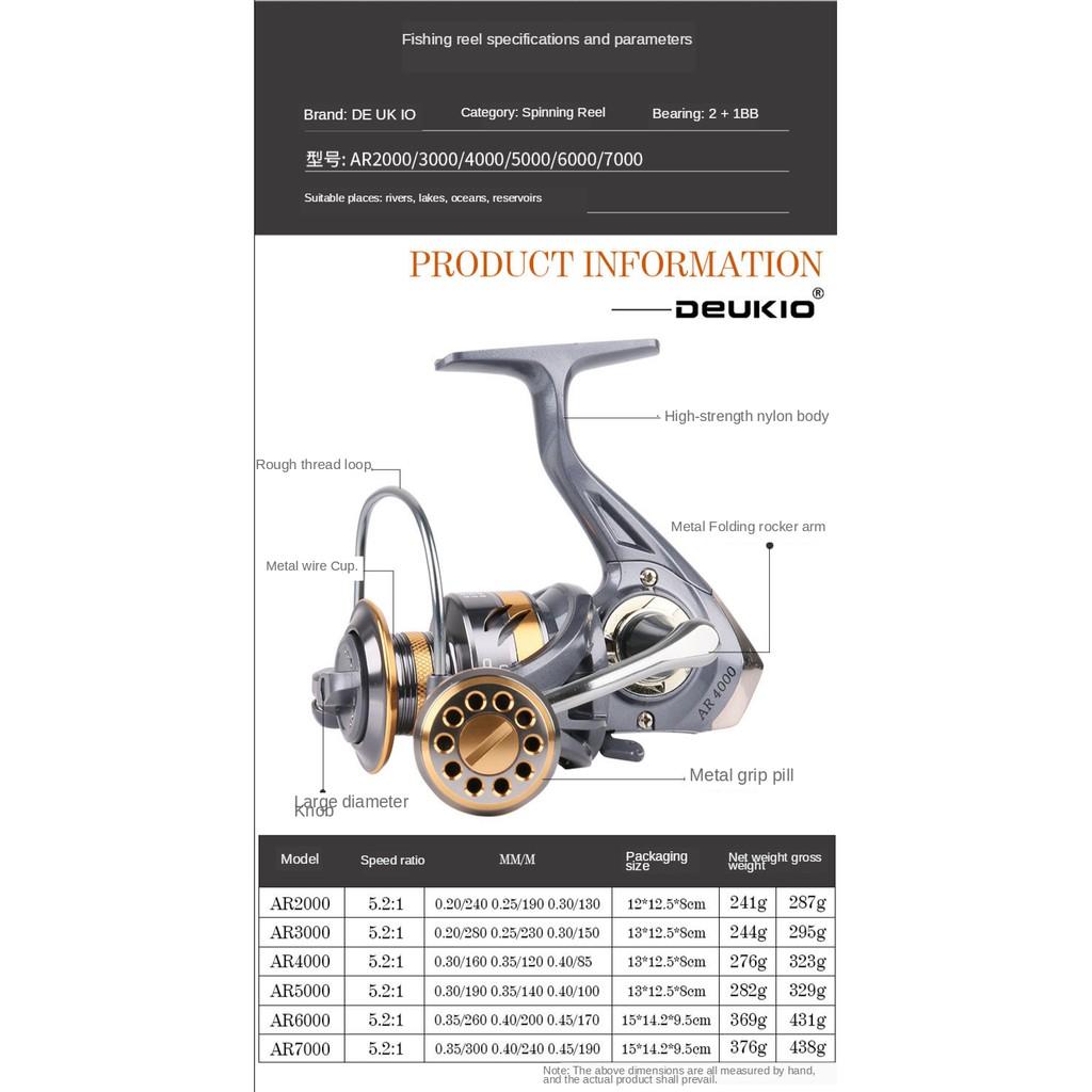 Máy câu cá DEUKIO AR 2000-7000 có tay cầm núm kim loại M-1