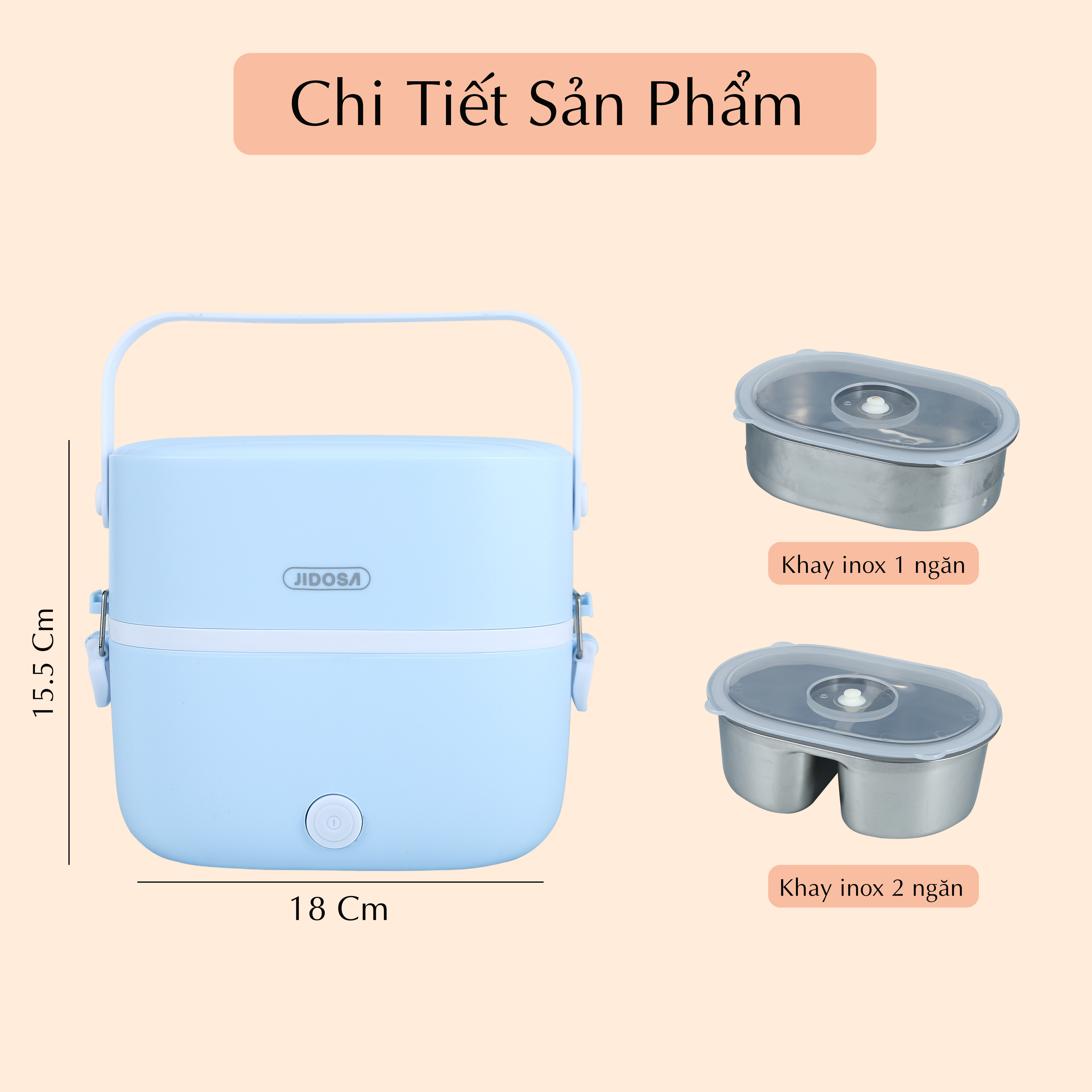 Hộp Cơm Cắm Điện Văn Phòng JIDOSA JD3860 2 Khay Inox Dung Tích 1L Giữ Nhiệt, Hâm Nóng Và Tự Nấu Chín Đa Năng Nhiều Màu