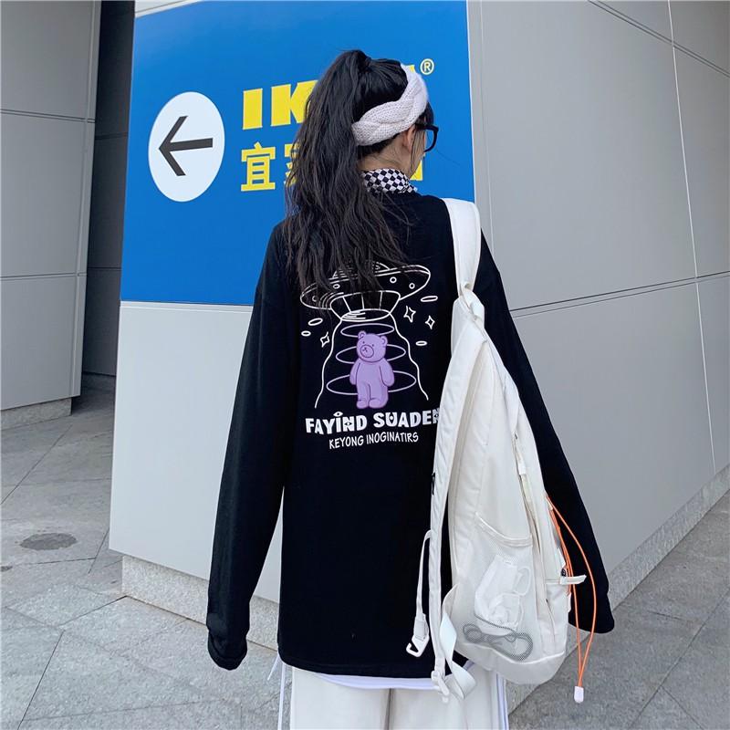 Áo Thun Tay Dài Unisex GẤU ĐĨA BAY Thu Đông Ulzzang