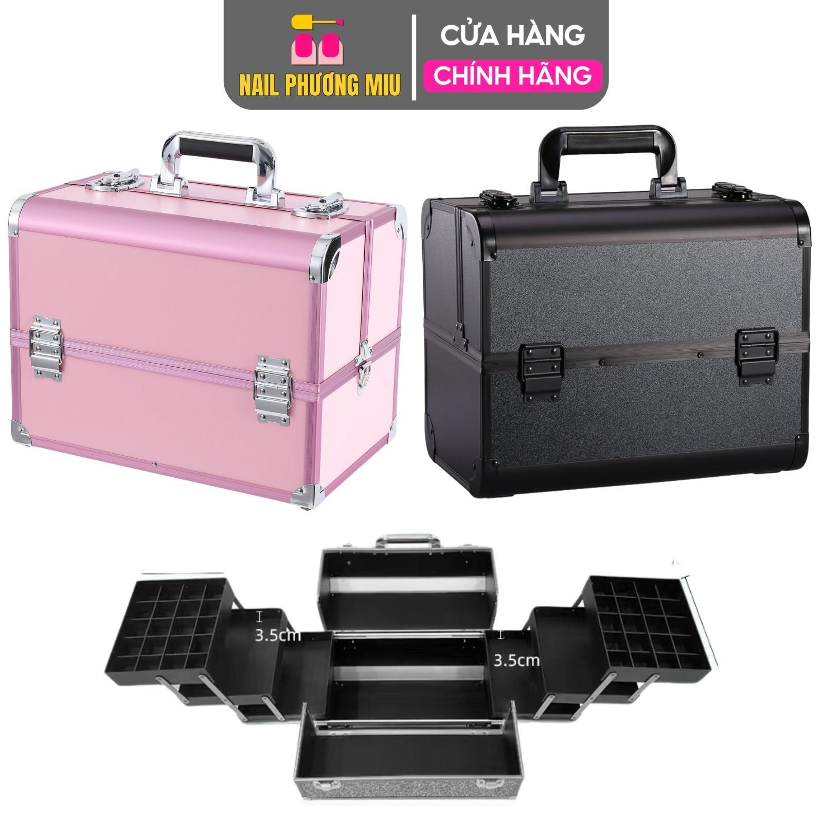 Cốp Nhôm 3 Tầng Đựng Đồ Nail 37x28x22cm, Thiết Kế Bậc Thang, Tầng Nhựa Bên Trong, Bền Bỉ, Đựng Được Máy Hơ T8 Tiện Lợi