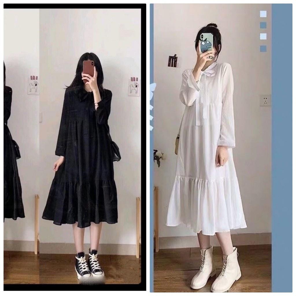 Đầm Babydoll Nơ Ngực Váy Nữ Babydoll Tay Bồng Dáng Suông