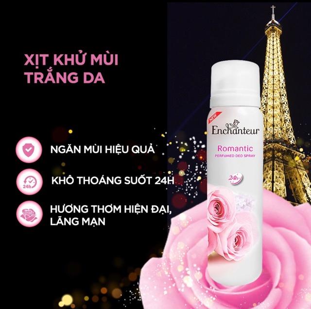 Combo xịt khử mùi toàn thân Enchanteur Romantic 150ml+ Nước hoa bỏ túi Romantic 18ml