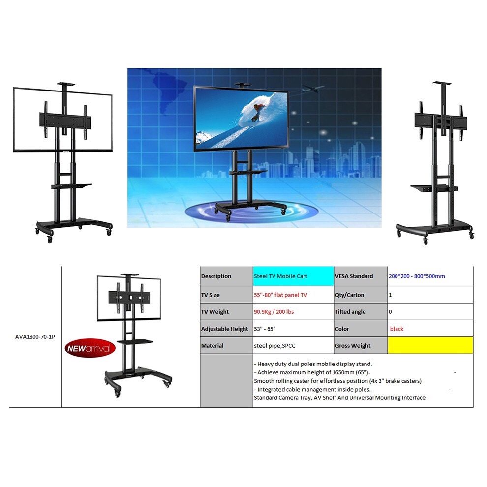 Giá Treo Tivi Di Động NB - AVA1800 Tivi 55" - 85" inch có bánh xe di chuyển - HÀNG CHÍNH HÃNG