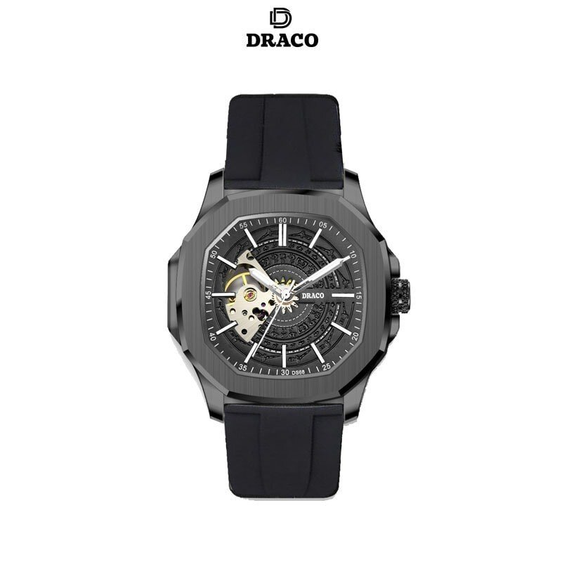 Đồng hồ nam Draco D23-DS68 “DongSon” Automaticfull đen kết hợp chất liệu dây cao su non cao cấp màu đen-thời trang nam thể thao