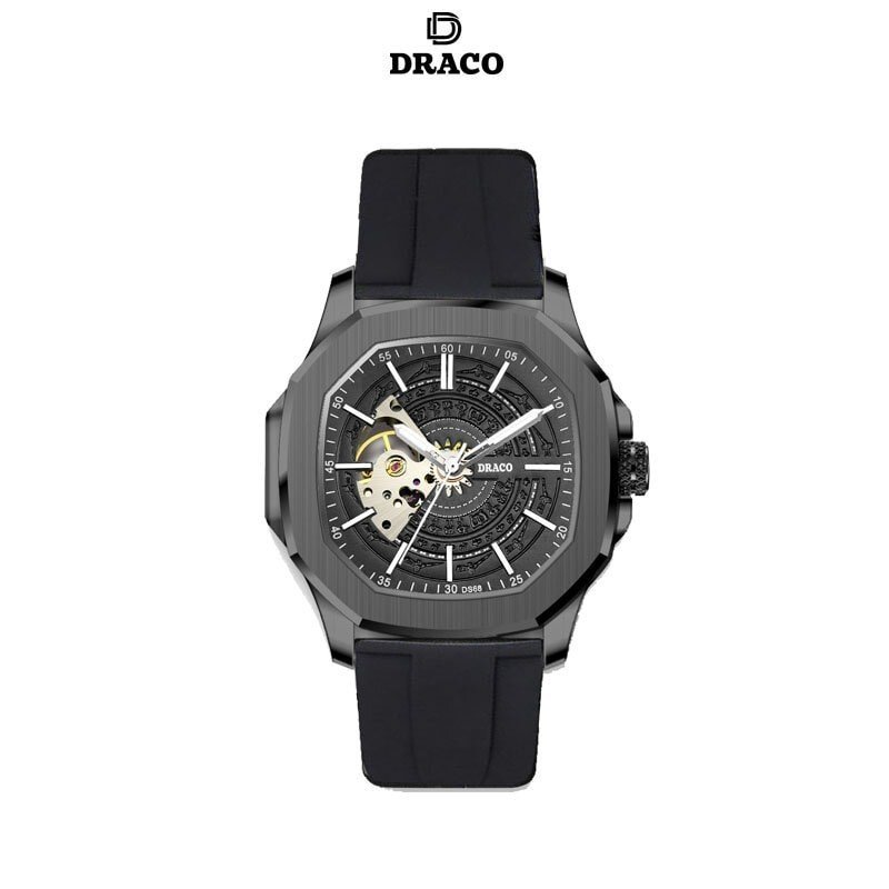 Đồng hồ nam Draco D23-DS68 “DongSon” Automatic full đen kết hợp chất liệu dây cao su non cao cấp màu đen-thời trang nam thể thao