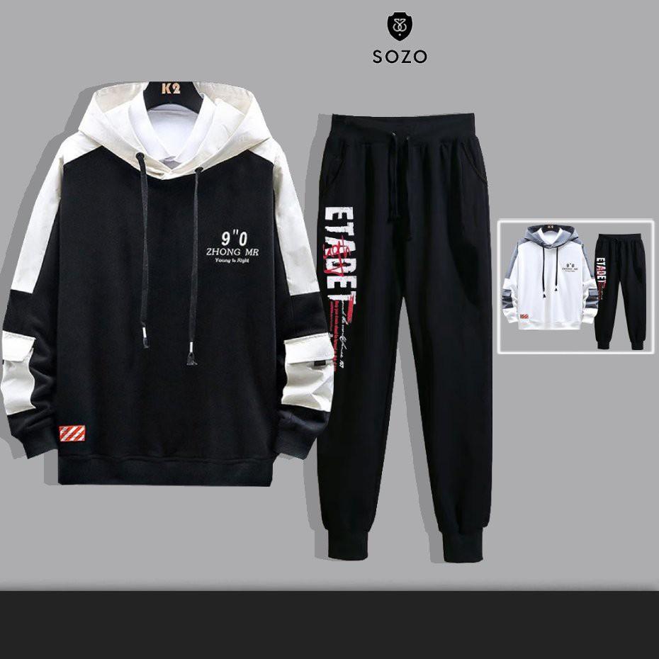 Set Bộ 2 Món Quần Dài + Áo Hoodie Nón Nam Chất Vải Nỉ (Chữ Zhong Mr + Etadet), Bộ Quần Áo Nỉ Nam Thu Đông Áo Hoodies Có Mũ Trùm Đầu Kết Hợp Quần Jogger Phối Chữ Đơn Giản Thời Trang Hàn Quốc, Bộ Quần áo unisex - set bộ ulzzang